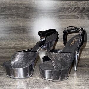 Pleaser Delight 609 5G Black Glitter Platform Stiletto Heels US 7